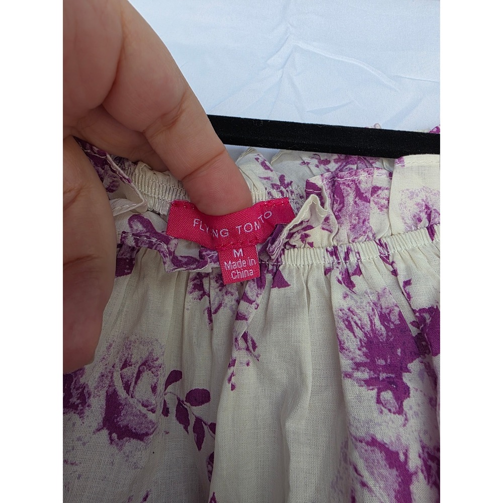 Flying Tomato Purple Floral Off The Shoulder Smocked Peplum Blouse Cotton Medium - Picture 10 of 12